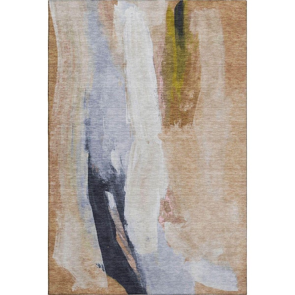 Mayfield Premium Machine Washable Abstract AMF1987 Putty 3 ft. x 4 ft. Area Rug