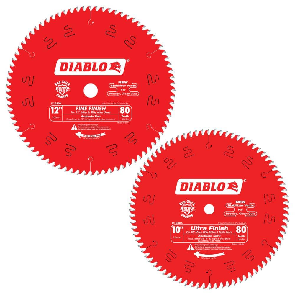 DIABLO 10 in. x 80Tooth Ultra and 12 in. x 80Tooth Fine Circular Saw