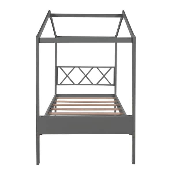 Z-joyee Wood Gray Twin House Bed with Storage Space