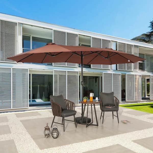 9x15 patio umbrella Patio Festival 9 x 15 ft. Steel Market Patio Umbrella in Brown PF18260