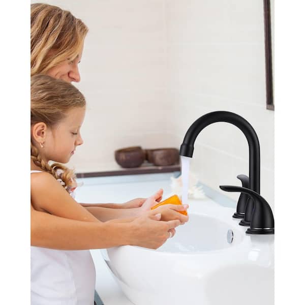 8 in. Widespread Double Handle Bathroom Faucet with Drain Kit Included in Matte Black