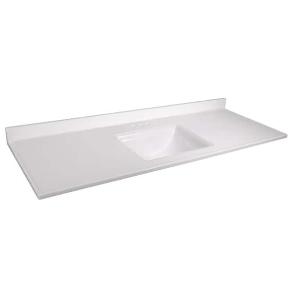 Camilla 61 in. W x 22 in. D Cultured Marble White Rectangular Single Sink Bathroom Vanity Top in Solid White