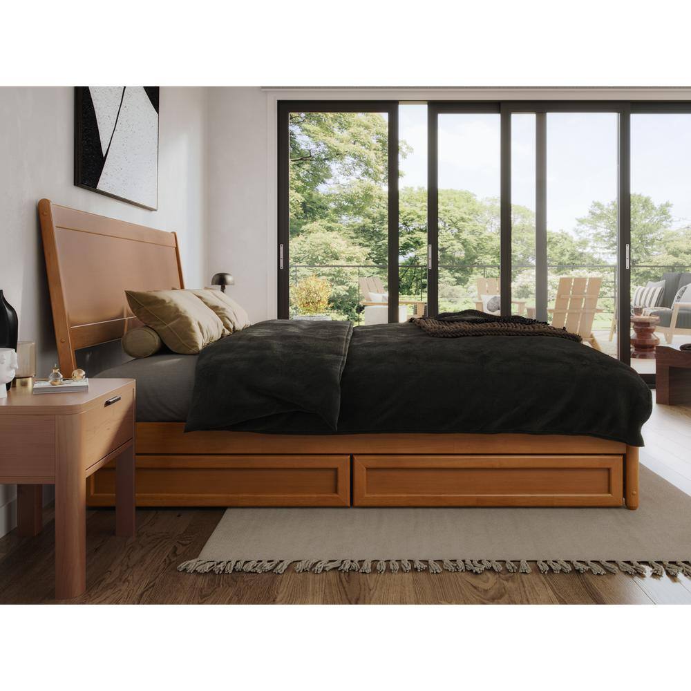 Casanova Light Toffee King Rubberwood Platform Bed with Storage Drawers
