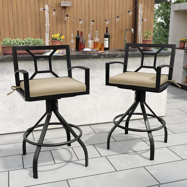 Swivel Aluminum Outdoor Bar Stool with Beige Sunbrella Cushion (2-Pack)