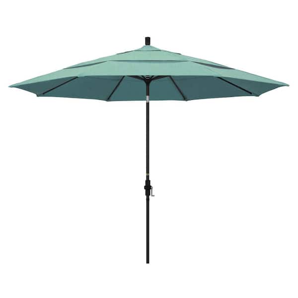 California Umbrella 11 ft. Black Aluminum Pole Market Aluminum Ribs Crank Lift Outdoor Patio Umbrella in Spectrum Mist Sunbrella
