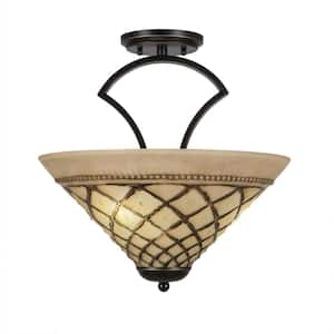 Cleveland 16 in. Dark Granite Semi-Flush with Chocolate Icing Glass Shade