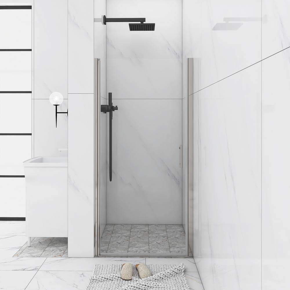 37 in. W x 72 in. H Pivot Semi-Frameless Shower Door in Chrome with Clear T