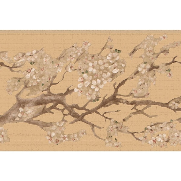 Dundee Deco Falkirk Dandy II Brown Beige Flowers on Branches Floral Peel and Stick Wallpaper Border