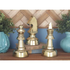 Gold Aluminum Chess Sculpture with Knight, Queen and King (Set of 3)