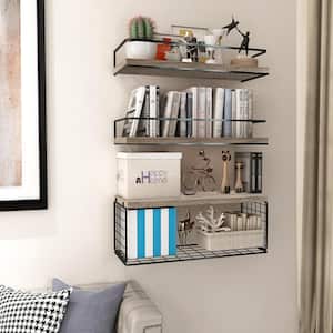 5.9 in. x 15.75 in. x 5.5 in. Wood Decorative Wall Shelves Wall Mounted with Storage Basket