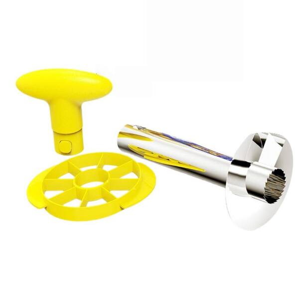 Yellow Stainless Steel Pineapple Cutter Tool With Fruit Divider For Home Party Fruit Platter Making Outdoor Picnic