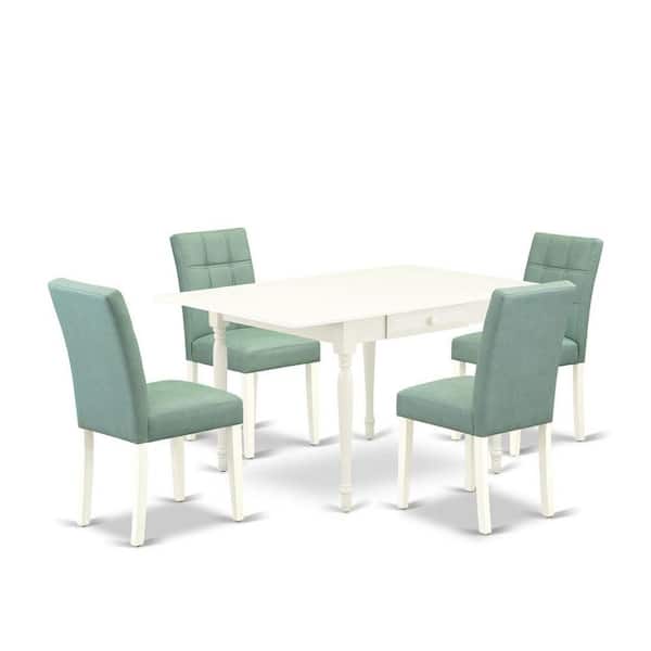 East West Furniture 5-Piece Linen White Finish Solid Wood Top - Rectangular Dining Room Set with Dropleaf - Seats 4