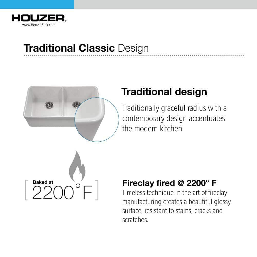 White Glossy Fireclay Double Bowl Farmhouse Sink