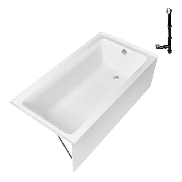 Streamline GA-306-14-CH 66 in. x 32 in. Acrylic Soaking Alcove Bathtub in Glossy White with Right-Hand Drain in Polished Chrome