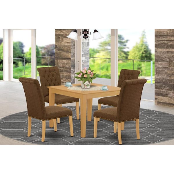 East West Furniture 5-Piece Natural Oak Finish Solid Wood Top - Square Dining Room Set - Seats 4
