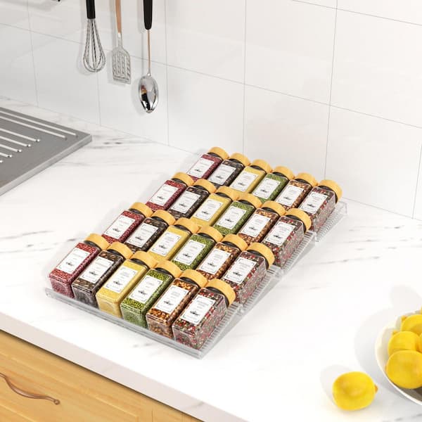 4 Shelves Clear Expandable Drawer Mount Spice Rack Organizer 24 Seasoning Jars 355 Labels Kitchen Storage