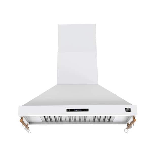 Venezia 48 In. Ducted Wall-Mounted Range Hood in White with Antique Brass Accessories, Touch Controls and Baffle Filters