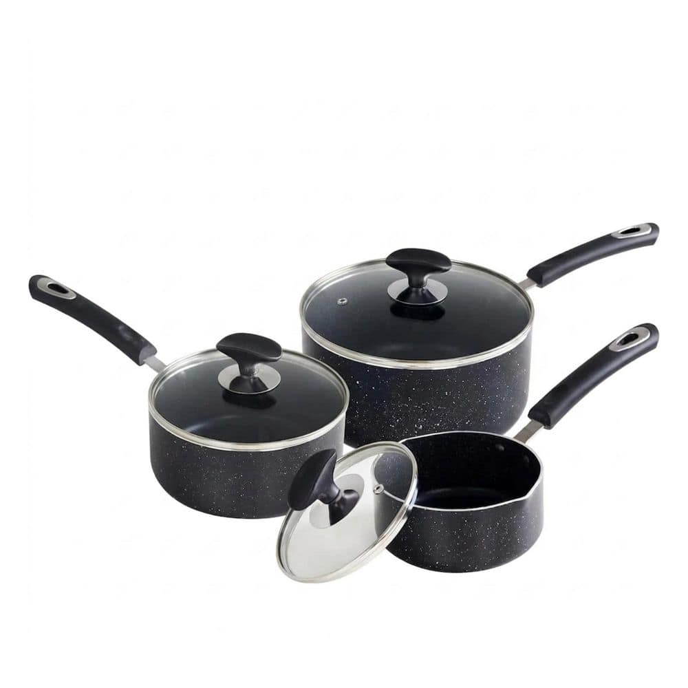 3-Piece Black Aluminum Nonstick Saucepan Set with Glass Lids, Heat Resistant Handles, Home Restaurant Use price history on PriceWatchPro