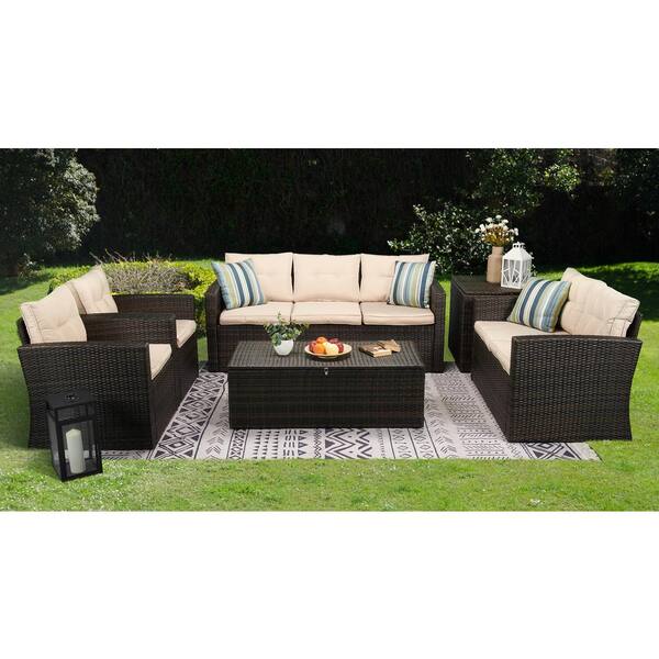 Boyel Living 6 Piece Wicker Outdoor, Outdoor Lawn Furniture Sets