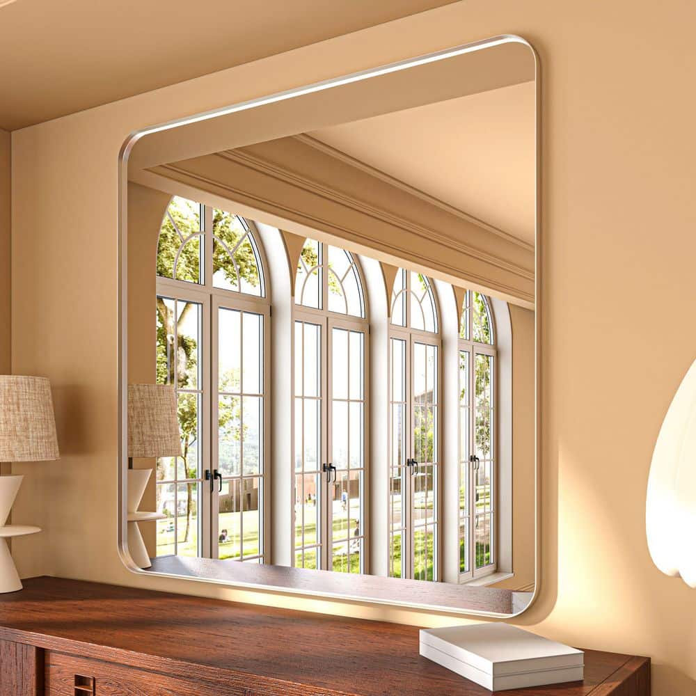 48 in. W x 40 in. H Rectangular Aluminum Framed Modern Silver Rounded Wall Mirror price history on PriceWatchPro