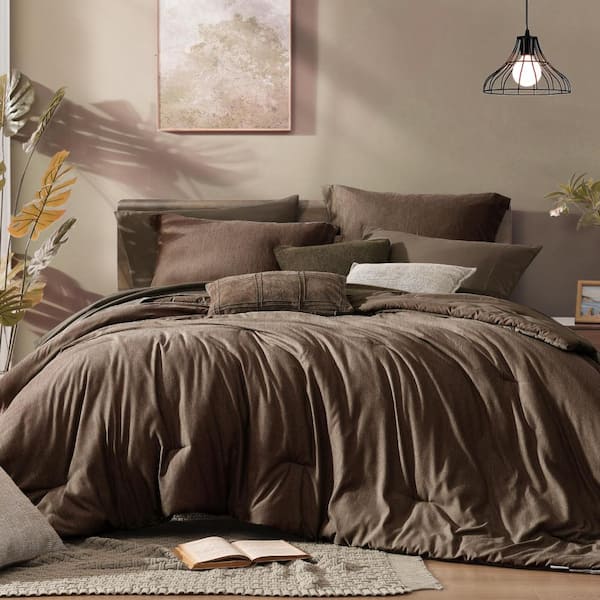 7 Pieces Bed in a Bag King Comforter Set for All Season, Chocolate Brown
