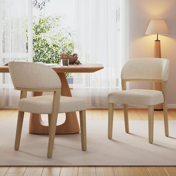 Mona Modern Natural Plus Beige Polyester Upholstered Dining Chairs with Solid Wood Frame, Set of 4