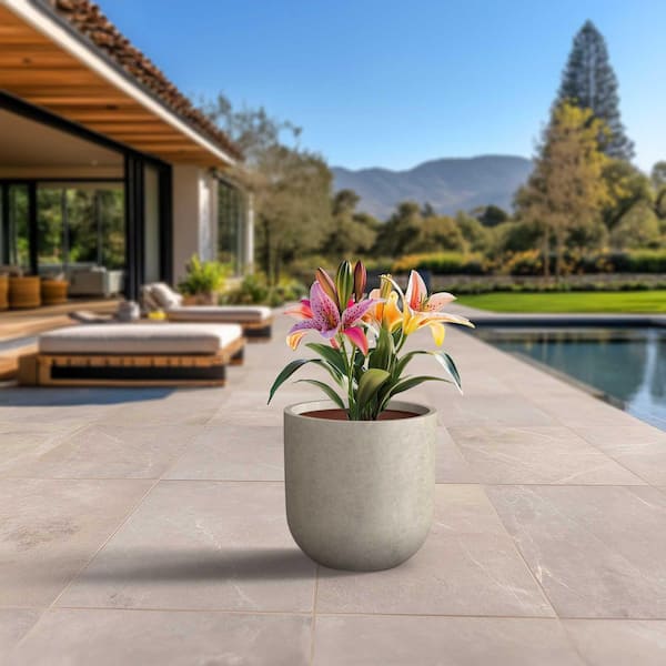 Sapcrete 17 in. Large Light Gray (Enhanced Interior) Concrete Round Planter / Pot with Drainage Holes