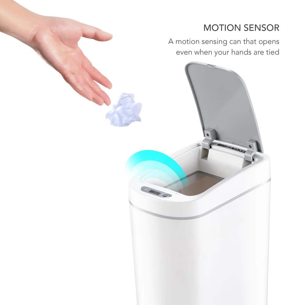 White Plastic 1.8 Gallon Touchless Motion Sensor Trash Can
