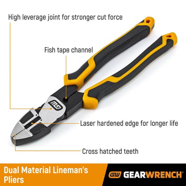 GEARWRENCH PITBULL 9.5in. Dual Material Linemans Pliers 82181C 