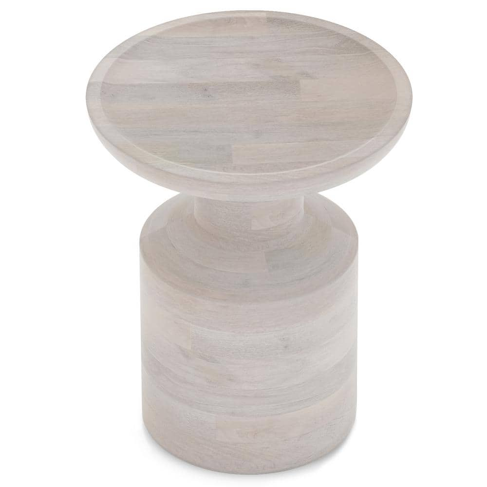 Simpli Home Haynes 16" Round Solid Solid Wood Accent Table in White Wash