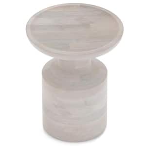 Haynes Solid Mango Wood 16 in. Wide Round Boho Wooden Accent Table in White Wash, Fully Assembled
