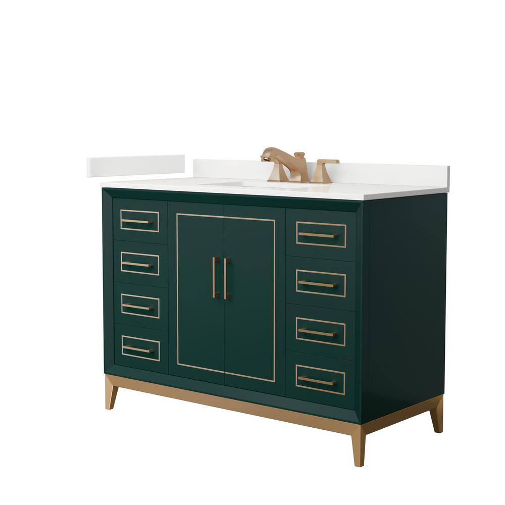 Wyndham Collection Marlena 48 in. W x 22 in. D x 35.25 in. H Single Bath Vanity in Green with White Quartz Top, Green with Satin Bronze Trim -  840193374102