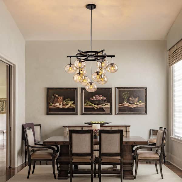 11-Light Dimmable Sputnik Black Modern Bubble Cluster Molecular Chandelier with Shades for Living Room Kitchen Island