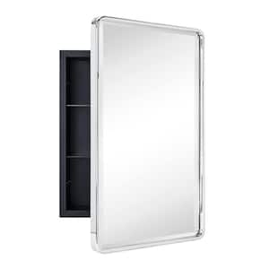 Farmhouse 16 in. W x 24 in. H Recessed Rectangular Metal Framed Bathroom Medicine Cabinets with Mirror in Chrome