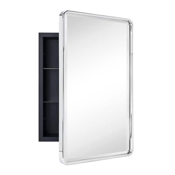 TEHOME Farmhouse 16 in. W x 24 in. H Recessed Rectangular Metal Framed Bathroom Medicine Cabinets with Mirror in Chrome