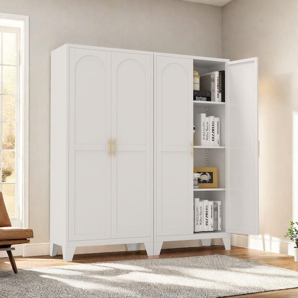 Ursa White Metal 61 in. Storage Cabinet with 2 Shapely Doors and Adjustable Shelves