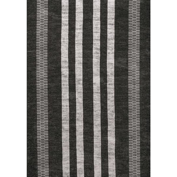 Vichy Geometric Striped Machine-Washable Black/Ivory 4 ft. x 6 ft. Area Rug