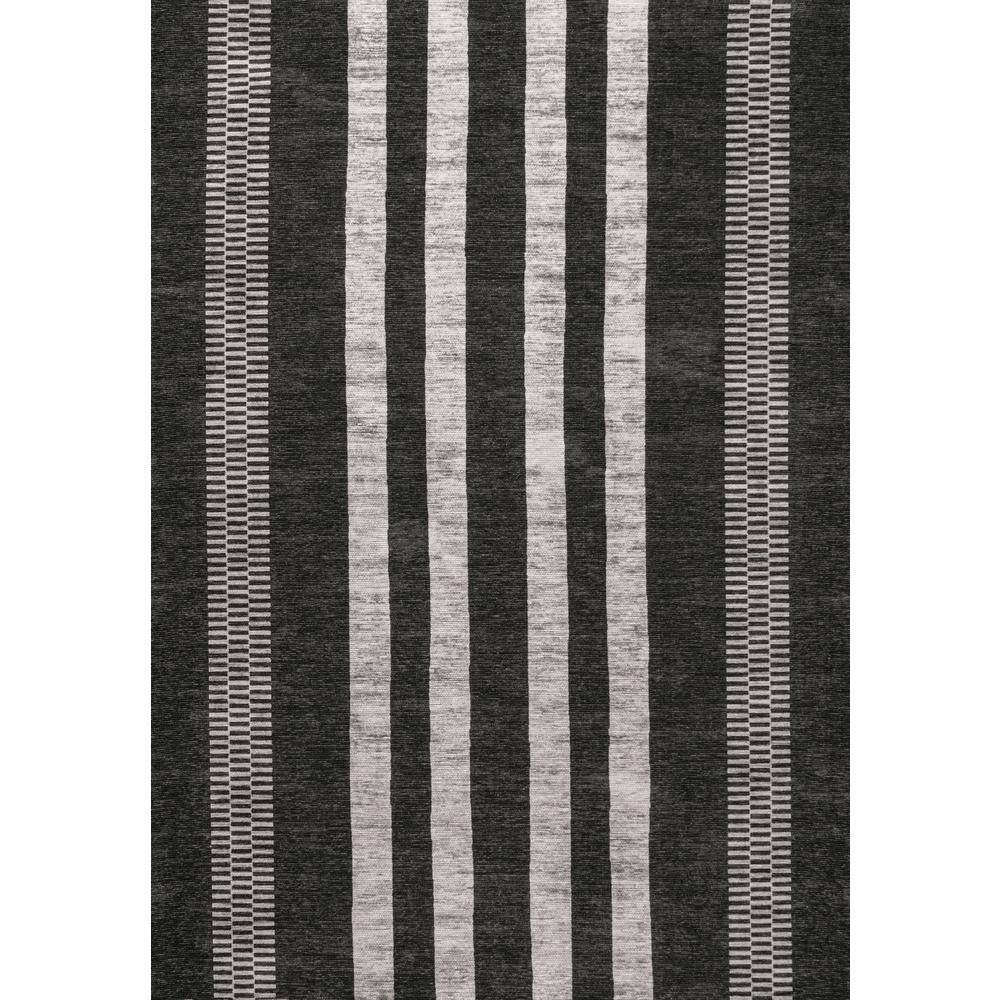 Ivory and Black Striped Synthetic Washable Area Rug