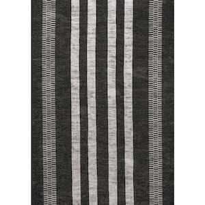 Vichy Geometric Striped Machine-Washable Black/Ivory 8 ft. x 10 ft. Area Rug