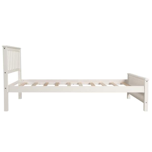 80 in. White Twin Size Wood Platform Bed with Headboard, Footboard and Wood Slat Support