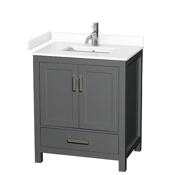 Wyndham Collection Sheffield 30 in. W x 22 in. D x 35.25 in. H Single Bath Vanity in Dark Gray with White Cultured Marble Top