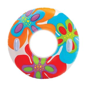 Multi-color Vinyl Circle Groovy Inflatable Tropical Flower Transparent Tube Pool Raft