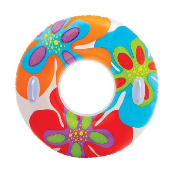Intex Multi-color Vinyl Circle Groovy Inflatable Tropical Flower Transparent Tube Pool Raft