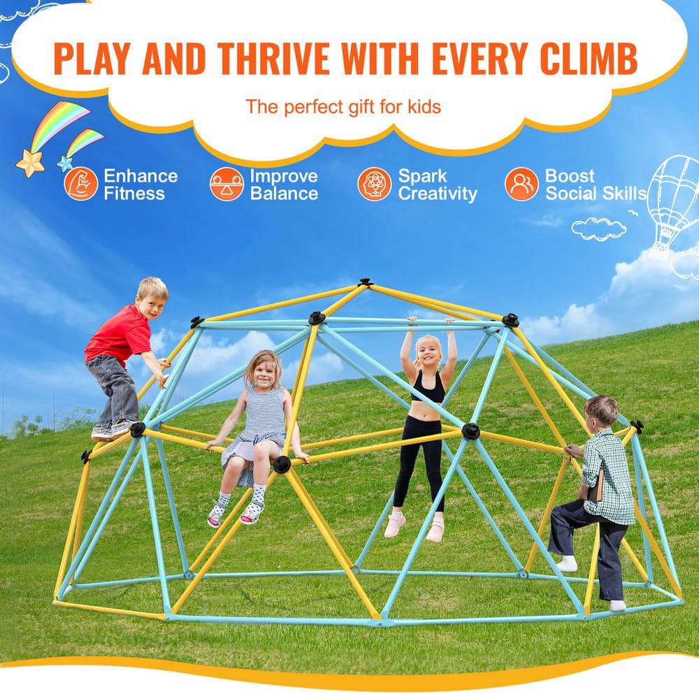 10FT Yellow and Blue Steel Geometric Dome Climber with Slide
