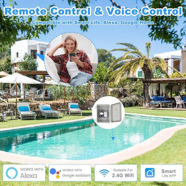 Wi-Fi Smart Outlet Box Timer - 40A 240V Heavy Duty, For Pumps, Heaters, Pool, Spa