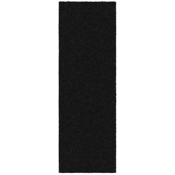 Ottomanson Softy Collection Non-Slip Rubberback Solid Soft Black 1 ft. 8 in. x 4 ft. 11 in. Indoor Runner Rug