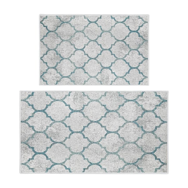 Sushome Geometric Gray Teal 44 In X, Grey Kitchen Rug Washable
