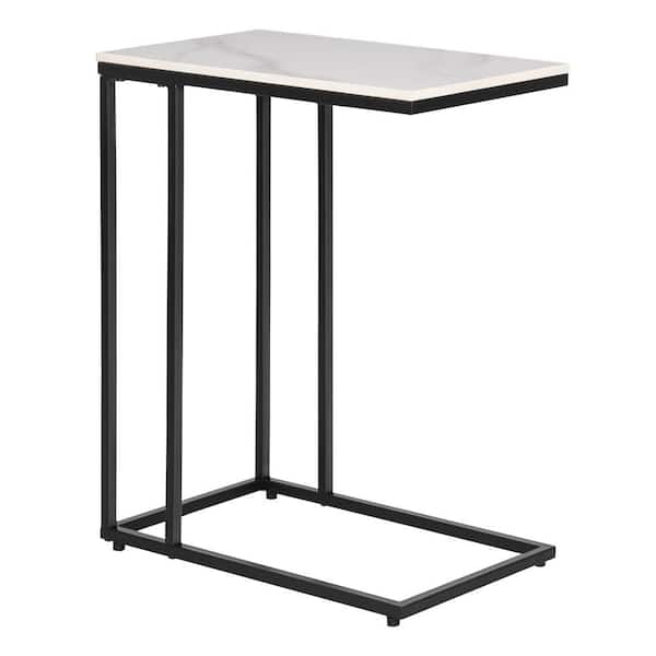 Maypex 18.9 in. W x 11.8 in. D Rectangular White Marble C Table and Accent Table with Matte Black Base