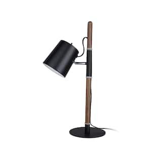 21-3/4 in. Black Metal and Wood Desk Lamp with Metal Lamp Shade