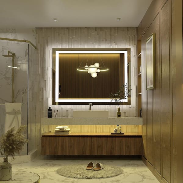 44 in. W x 32 in. H Rectangular Frameless Front & Back LED Lighted Anti-Fog Tempered Glass Wall Bathroom Vanity Mirror